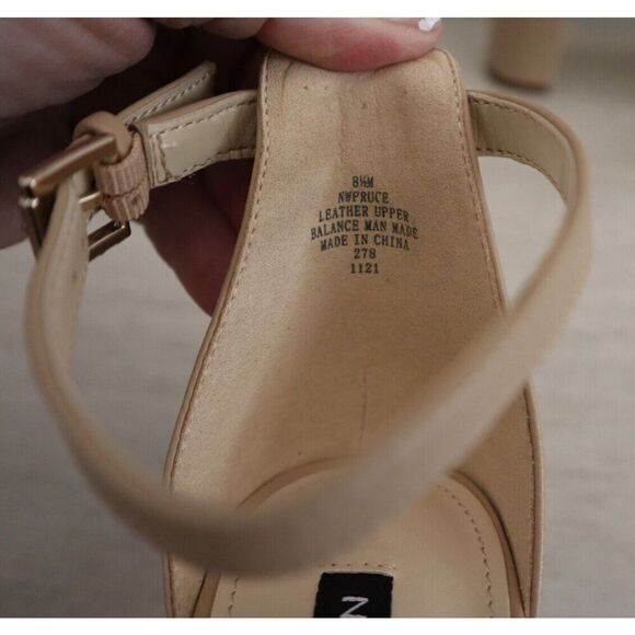 Nine West Women' Sz 8.5M Natural Staci Leather Pruce Block Heel Sandals - Picture 5 of 10